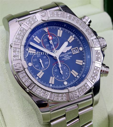 breitling super avenger ii ss blue dial diamond bezel a13371|Breitling super avenger a13371.